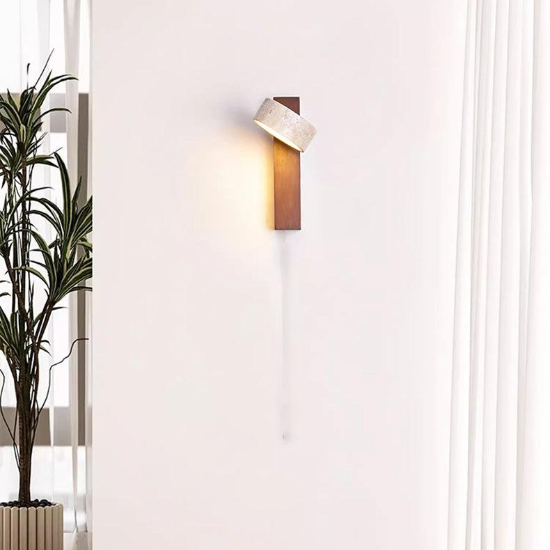 Wall Lamp Scandinavian with Rotatable Travertine Shade and Wood Base