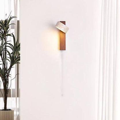 Wall Lamp Scandinavian with Rotatable Travertine Shade and Wood Base