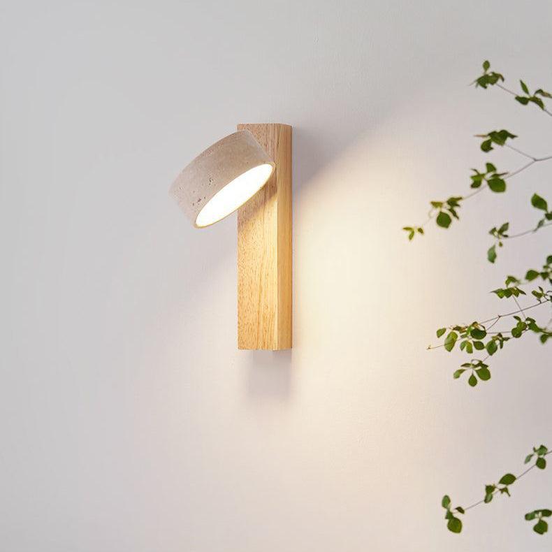 Wall Lamp Scandinavian with Rotatable Travertine Shade and Wood Base