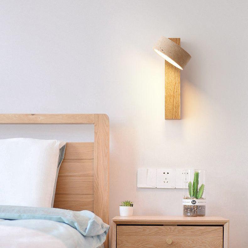 Wall Lamp Scandinavian with Rotatable Travertine Shade and Wood Base
