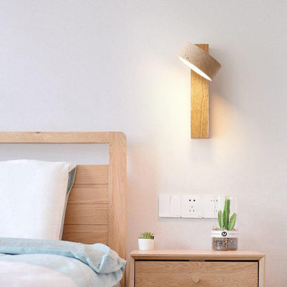 Wall Lamp Scandinavian with Rotatable Travertine Shade and Wood Base