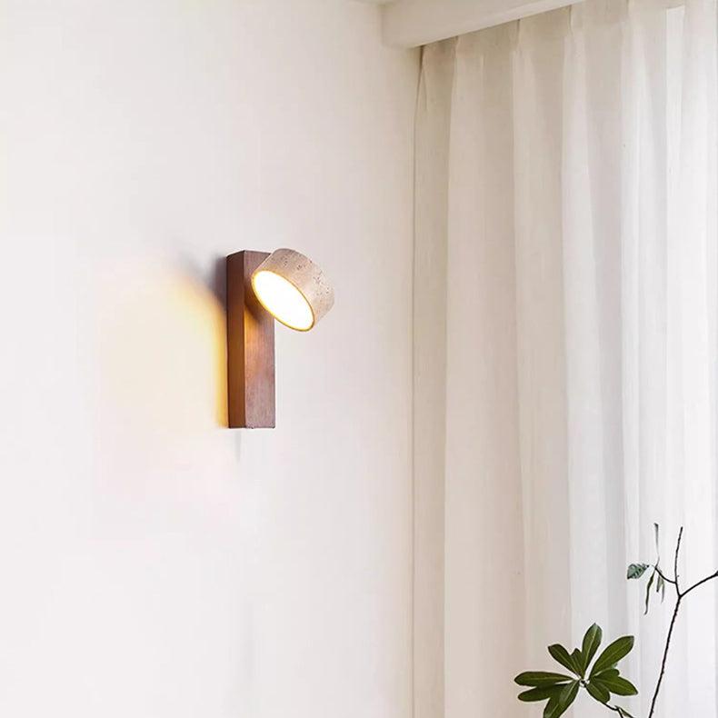 Wall Lamp Scandinavian with Rotatable Travertine Shade and Wood Base