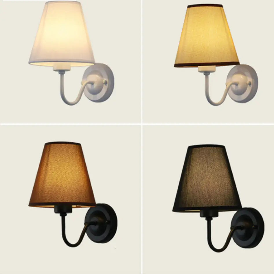 Wall Lamp Scandinavian with Tapered Fabric Shade and Curved Arm