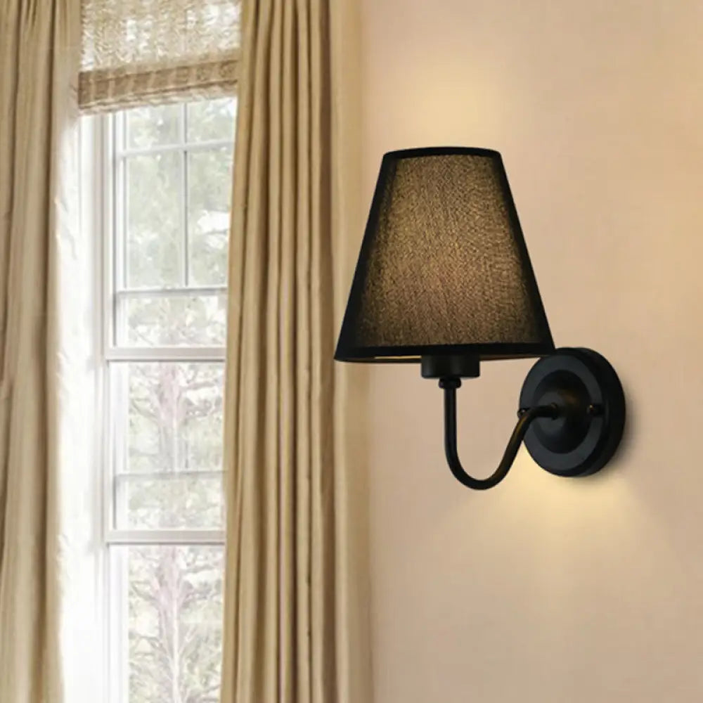 Wall Lamp Scandinavian with Tapered Fabric Shade and Curved Arm