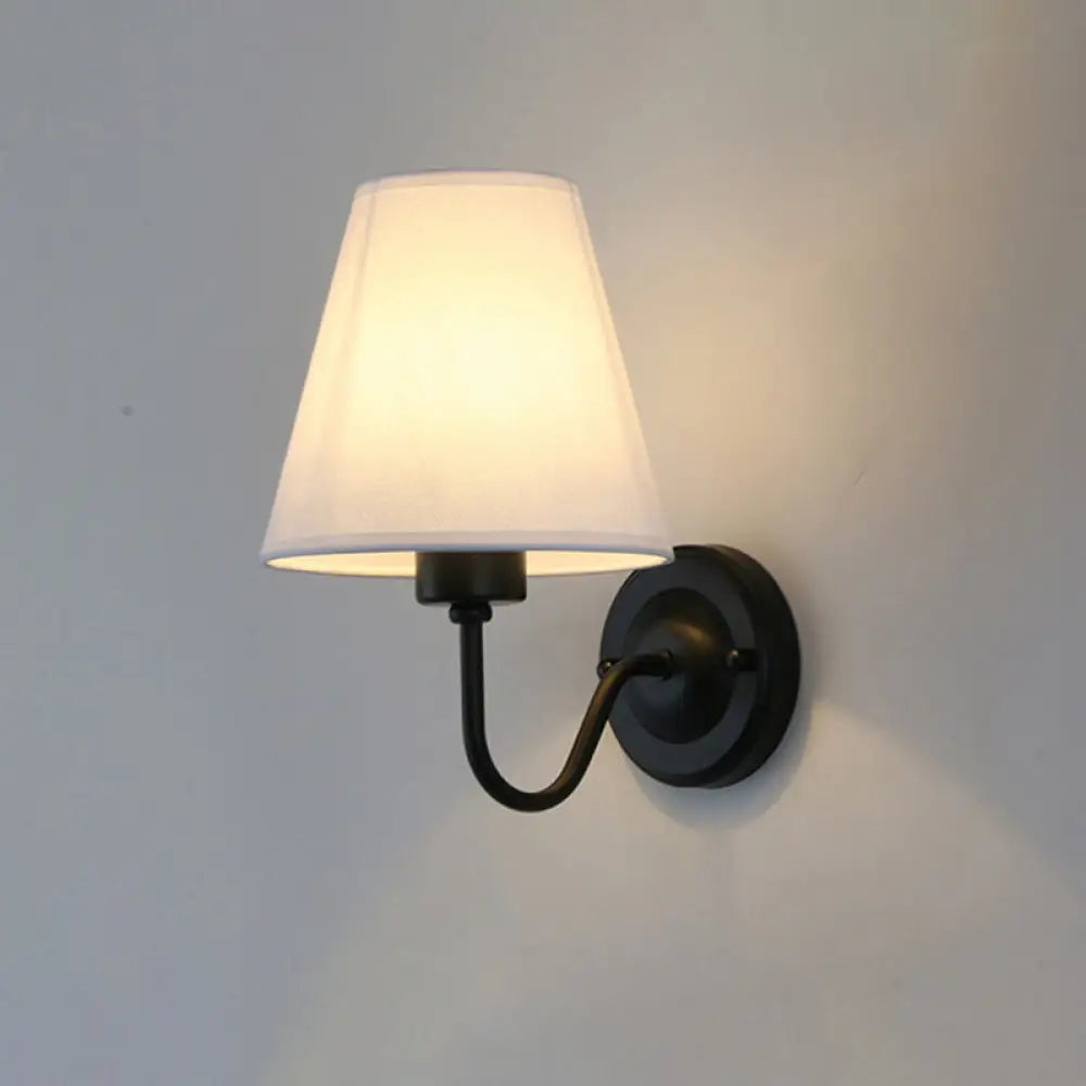 Wall Lamp Scandinavian with Tapered Fabric Shade and Curved Arm