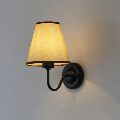 Wall Lamp Scandinavian with Tapered Fabric Shade and Curved Arm