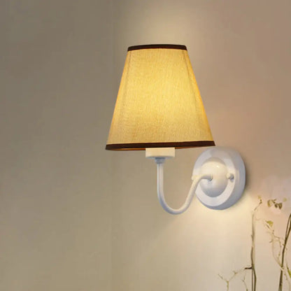 Wall Lamp Scandinavian with Tapered Fabric Shade and Curved Arm