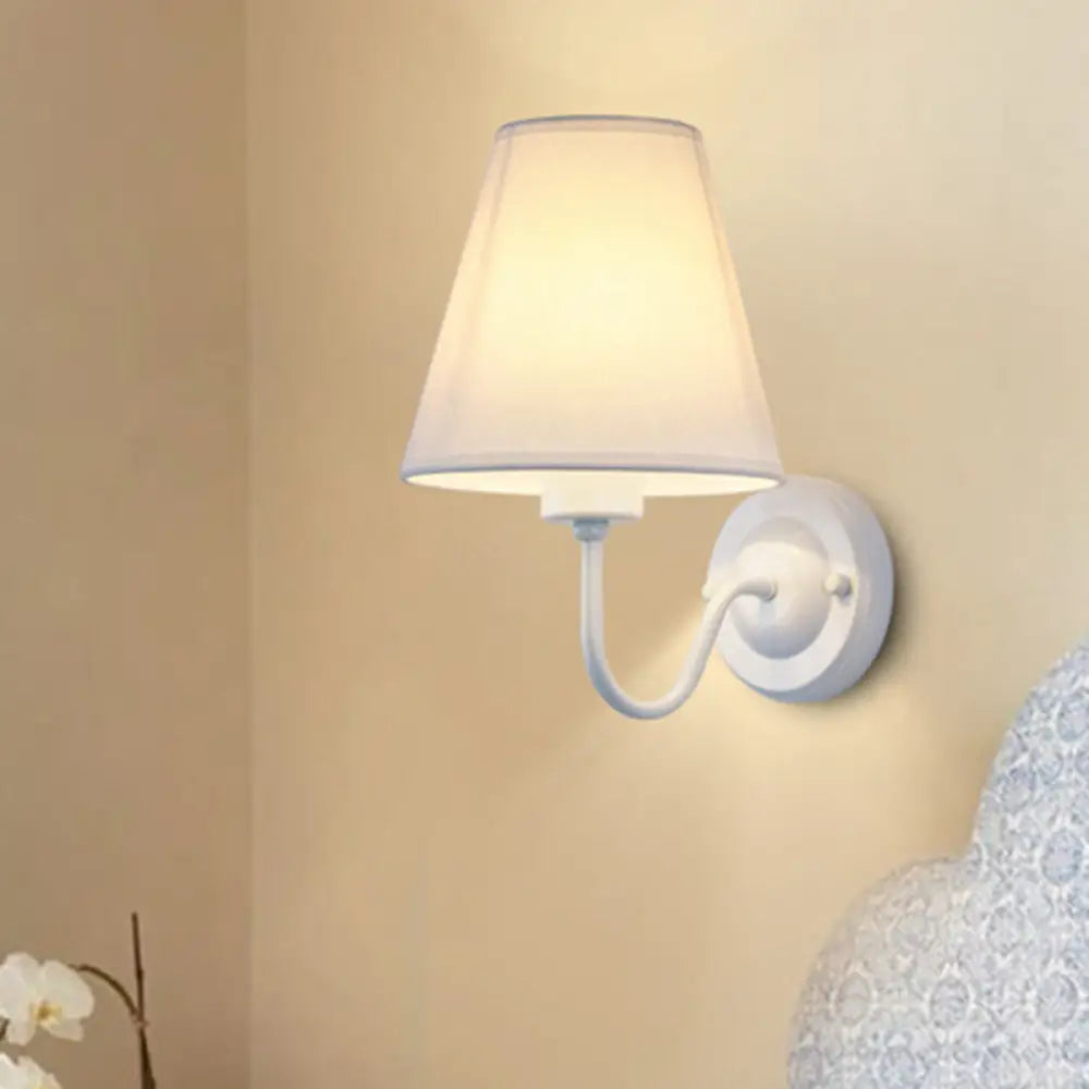 Wall Lamp Scandinavian with Tapered Fabric Shade and Curved Arm