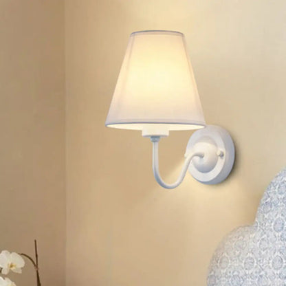 Wall Lamp Scandinavian with Tapered Fabric Shade and Curved Arm