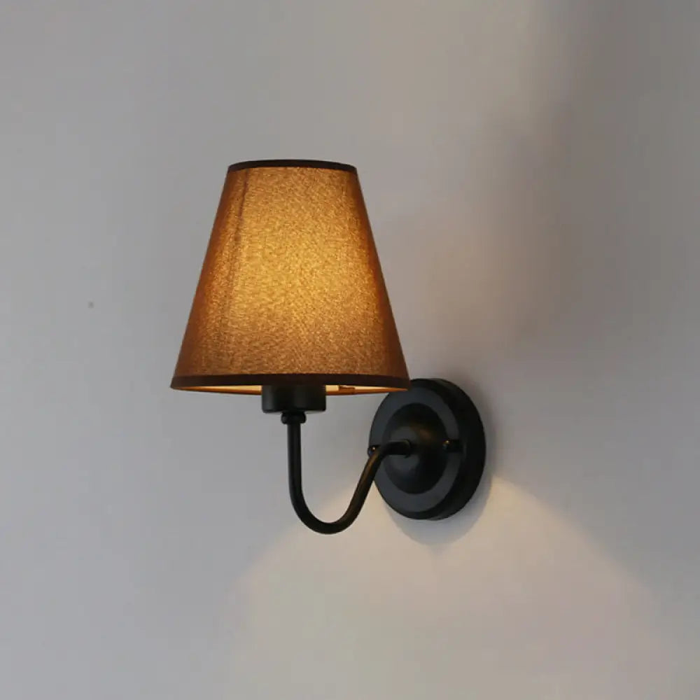 Wall Lamp Scandinavian with Tapered Fabric Shade and Curved Arm
