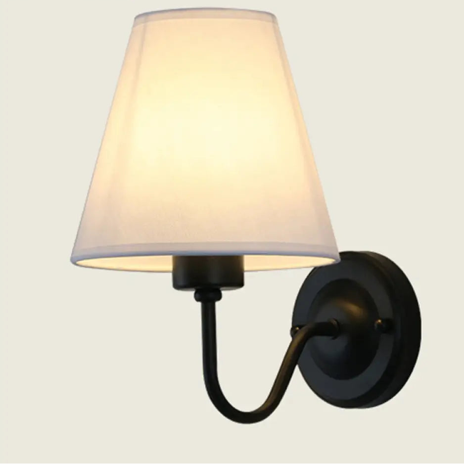 Wall Lamp Scandinavian with Tapered Fabric Shade and Curved Arm