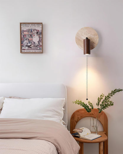 Wall Lamp Scandinavian with Travertine Disc Backplate and Swivel Spotlight