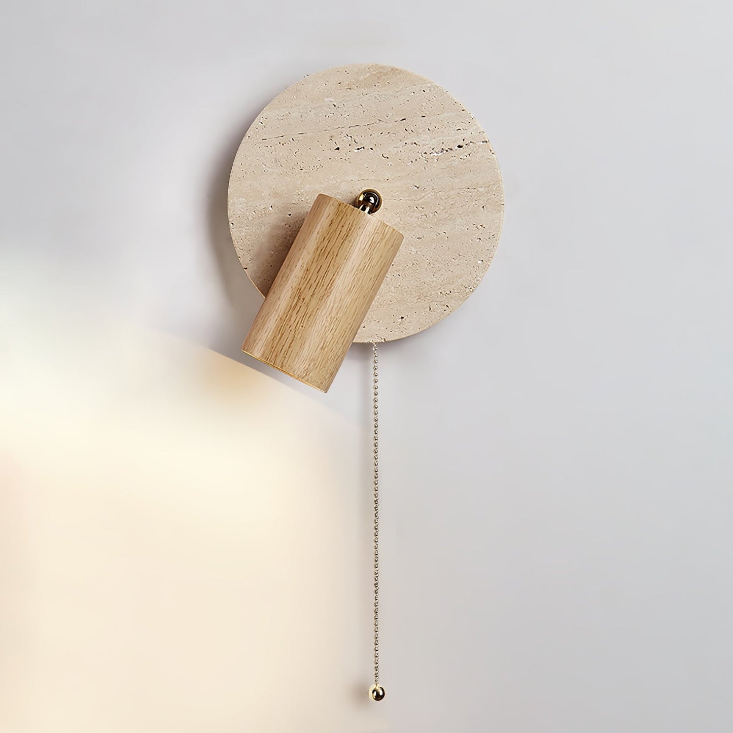 Wall Lamp Scandinavian with Travertine Disc Backplate and Swivel Spotlight