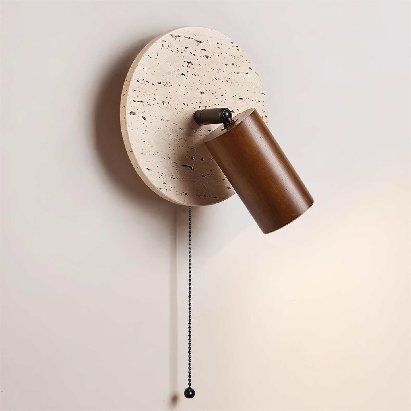 Wall Lamp Scandinavian with Travertine Disc Backplate and Swivel Spotlight