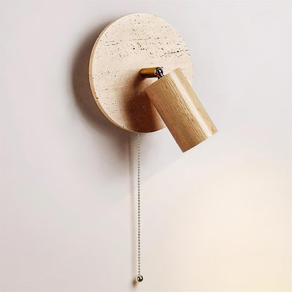 Wall Lamp Scandinavian with Travertine Disc Backplate and Swivel Spotlight