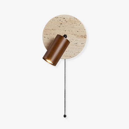 Wall Lamp Scandinavian with Travertine Disc Backplate and Swivel Spotlight