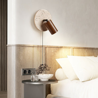 Wall Lamp Scandinavian with Travertine Disc Backplate and Swivel Spotlight