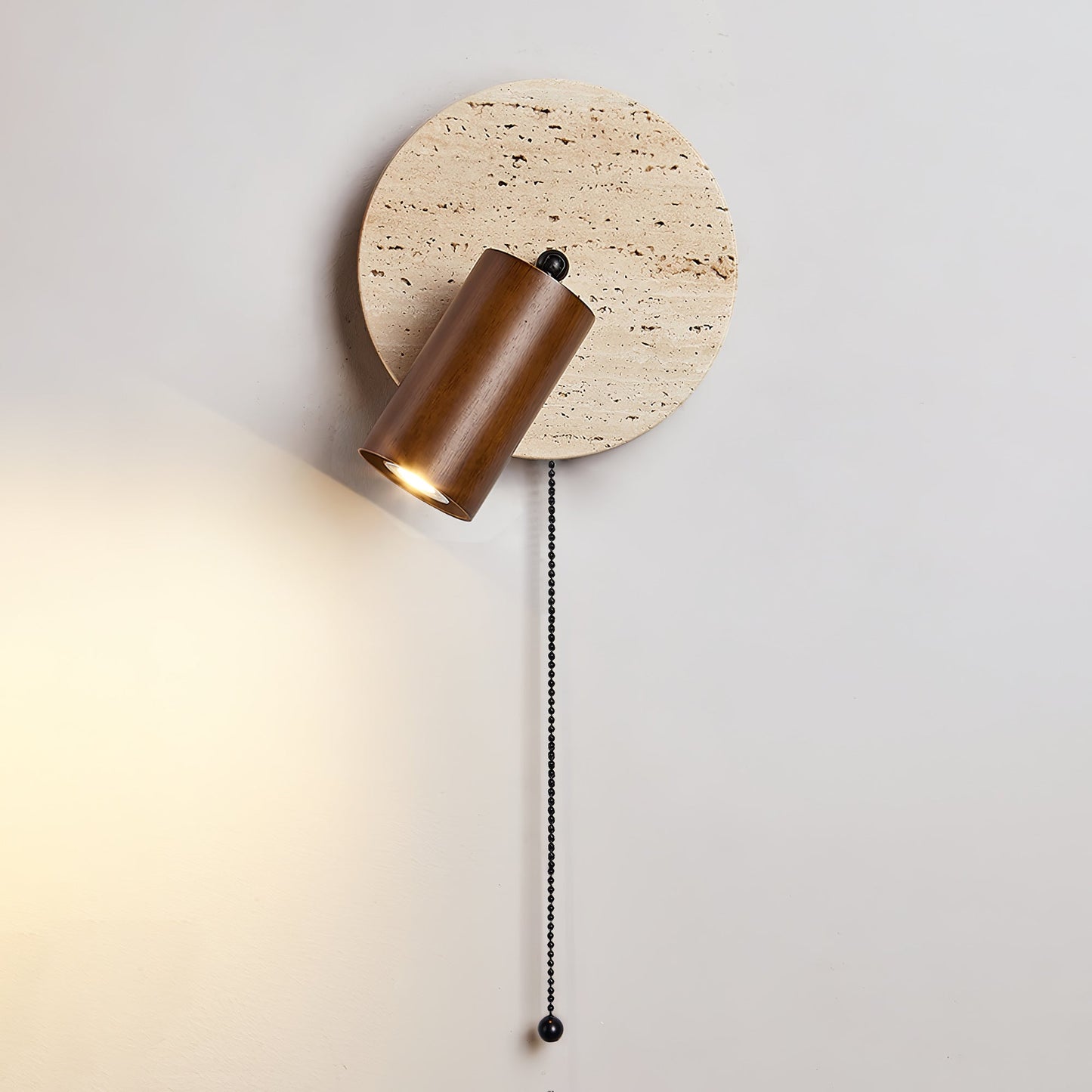 Wall Lamp Scandinavian with Travertine Disc Backplate and Swivel Spotlight