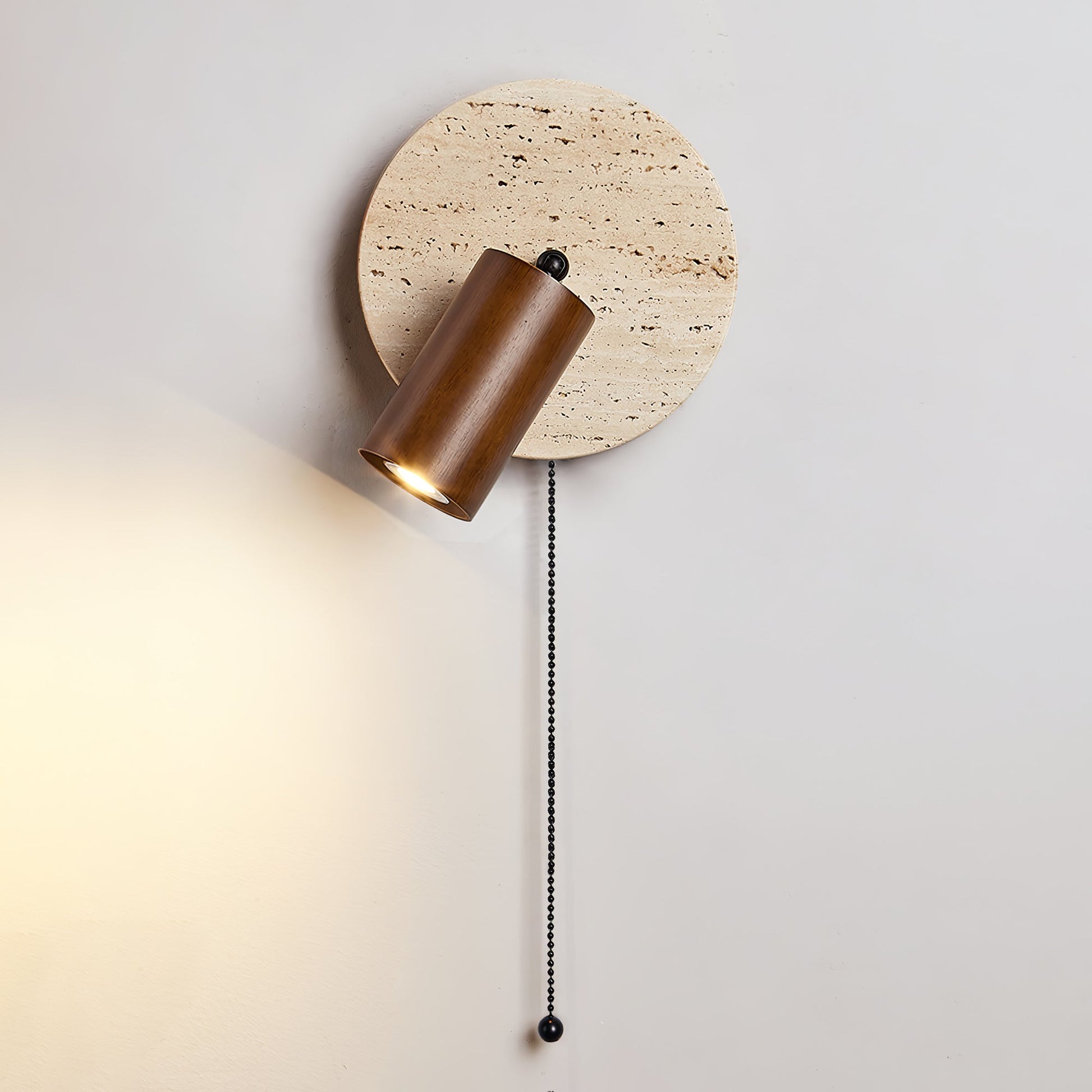 Wall Lamp Scandinavian with Travertine Disc Backplate and Swivel Spotlight