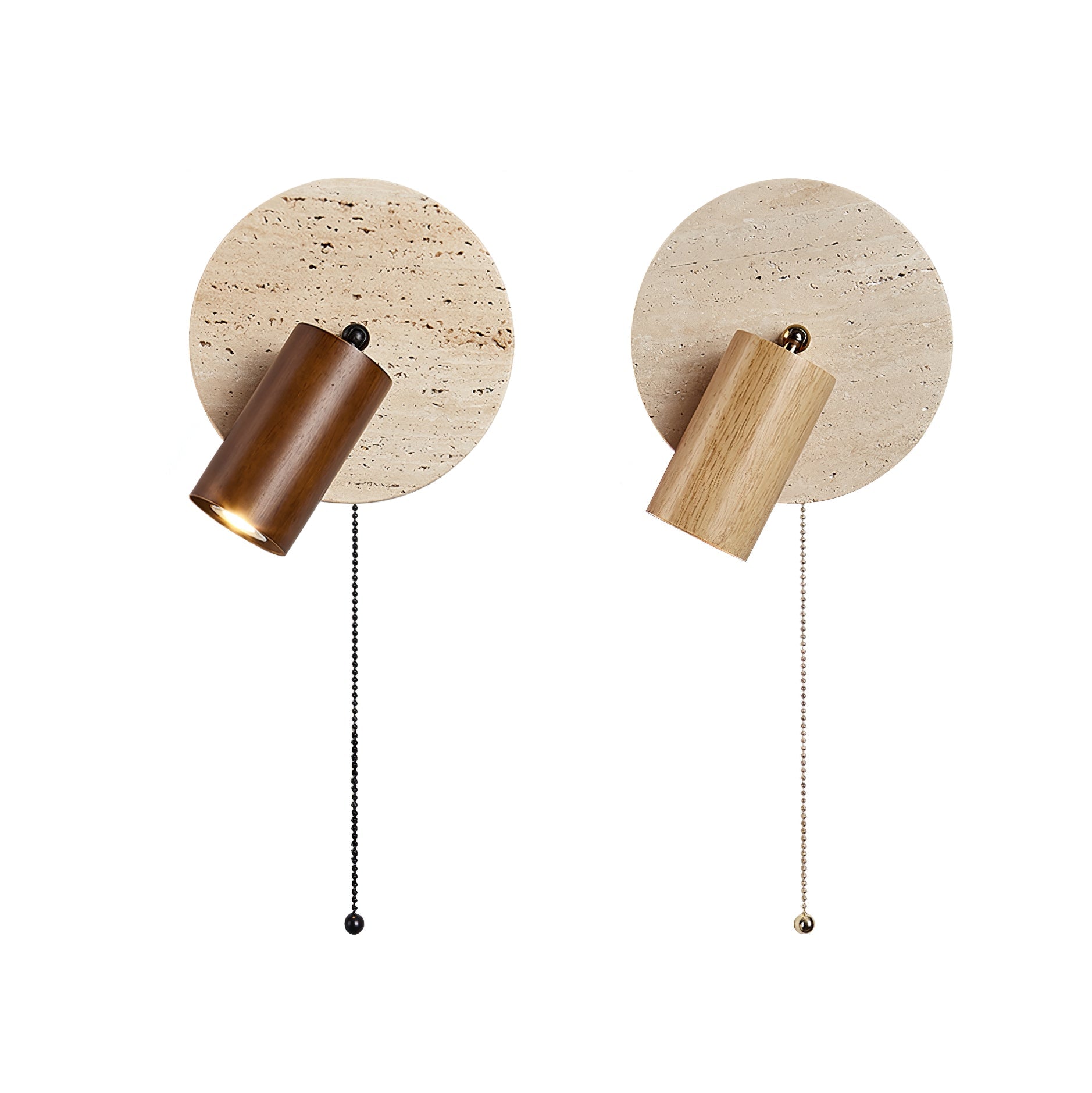 Wall Lamp Scandinavian with Travertine Disc Backplate and Swivel Spotlight
