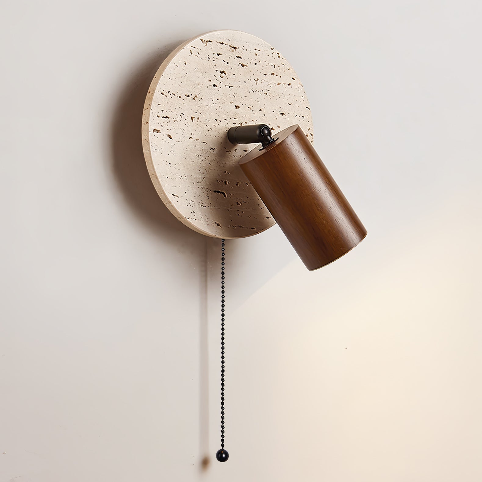 Wall Lamp Scandinavian with Travertine Disc Backplate and Swivel Spotlight
