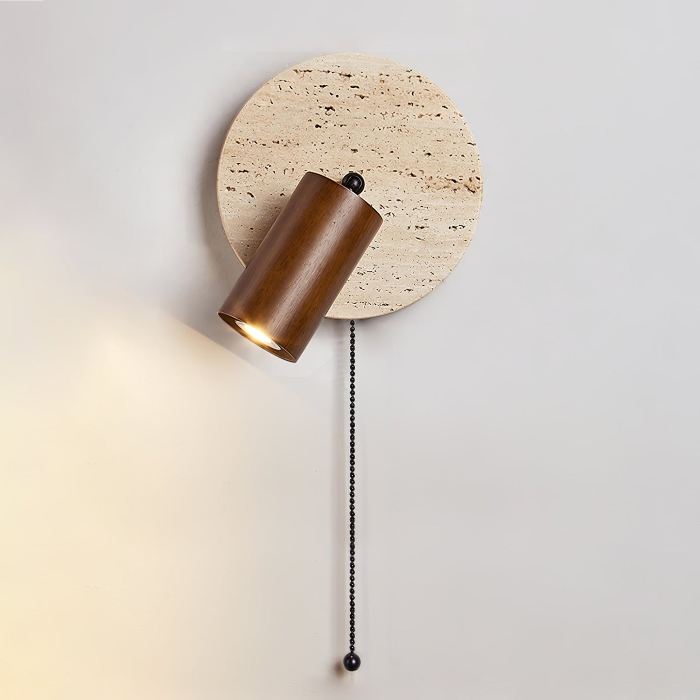 Wall Lamp Scandinavian with Travertine Disc Backplate and Swivel Spotlight