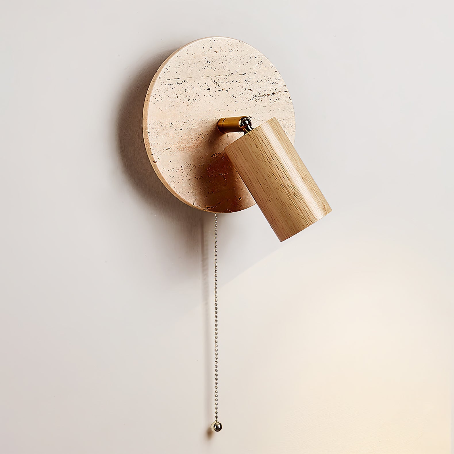 Wall Lamp Scandinavian with Travertine Disc Backplate and Swivel Spotlight