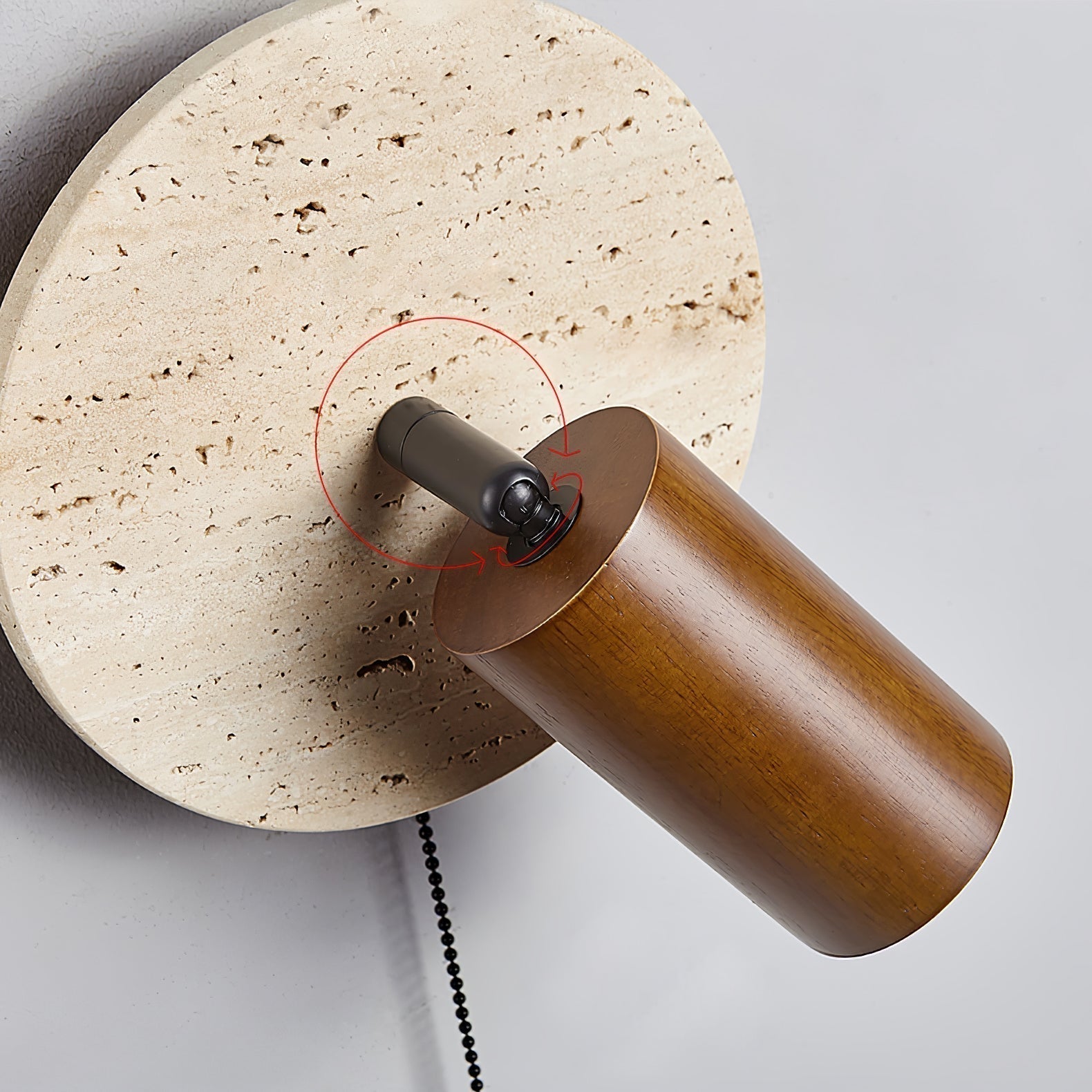 Wall Lamp Scandinavian with Travertine Disc Backplate and Swivel Spotlight