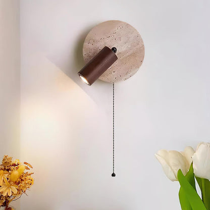 Wall Lamp Scandinavian with Travertine Disc Backplate and Swivel Spotlight