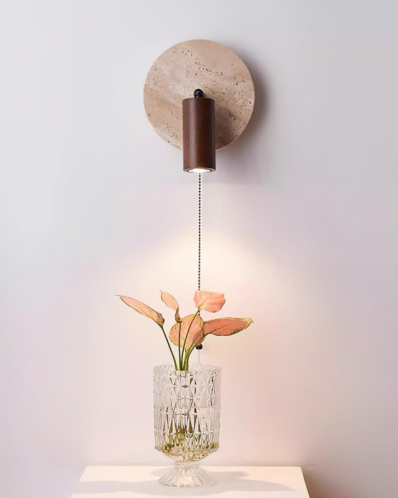Wall Lamp Scandinavian with Travertine Disc Backplate and Swivel Spotlight