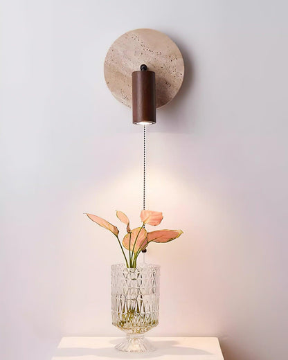 Wall Lamp Scandinavian with Travertine Disc Backplate and Swivel Spotlight