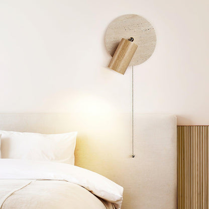 Wall Lamp Scandinavian with Travertine Disc Backplate and Swivel Spotlight