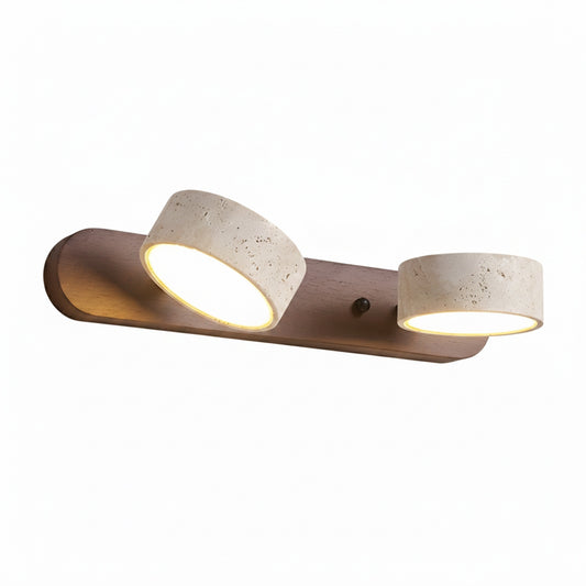 Wall Lamp Scandinavian with Travertine Stone Shades and Wood Base