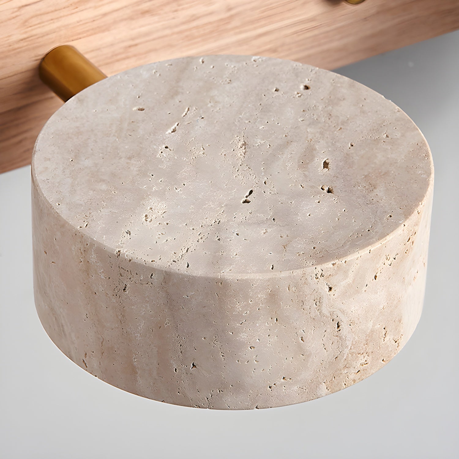 Wall Lamp Scandinavian with Travertine Stone Shades and Wood Base