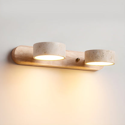 Wall Lamp Scandinavian with Travertine Stone Shades and Wood Base