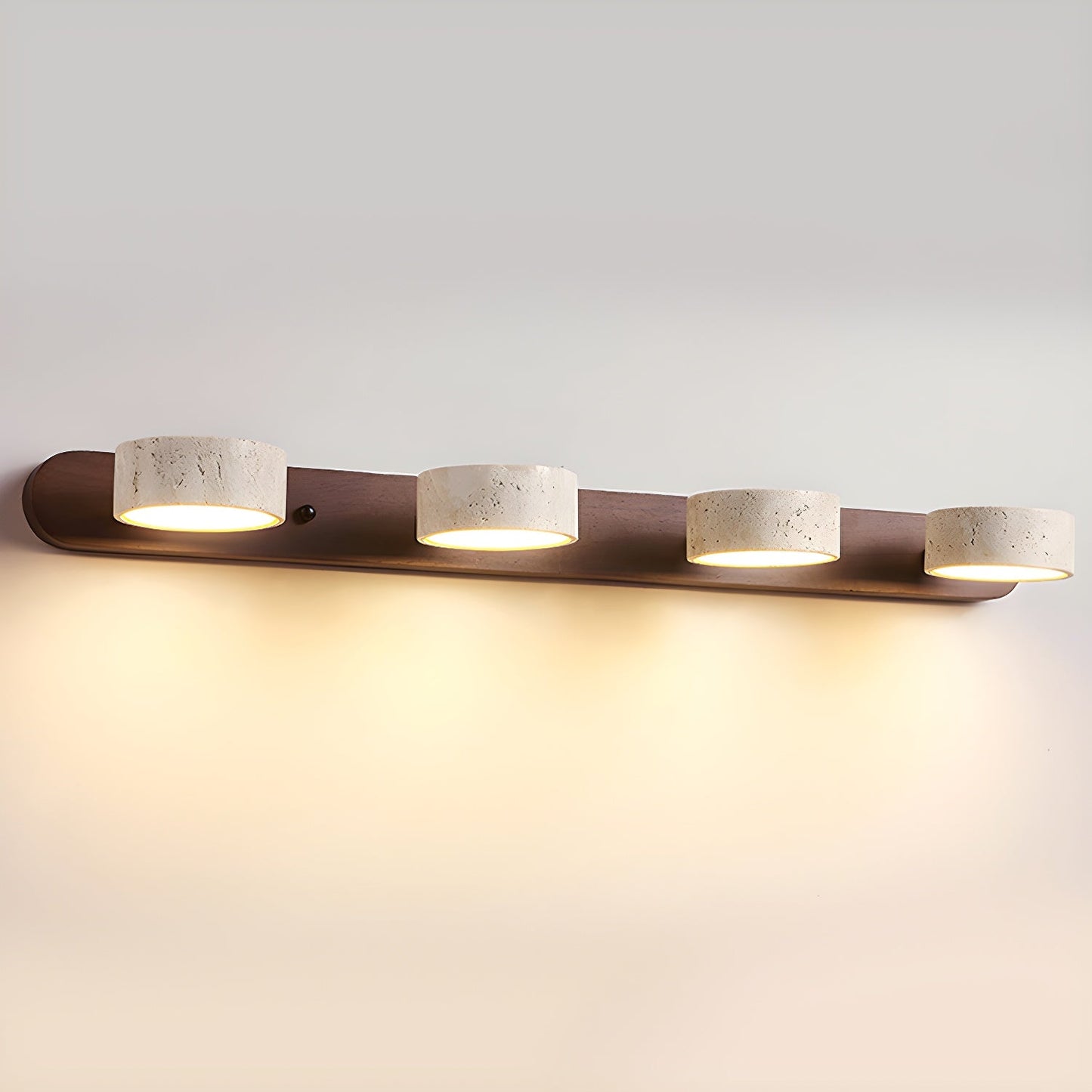 Wall Lamp Scandinavian with Travertine Stone Shades and Wood Base