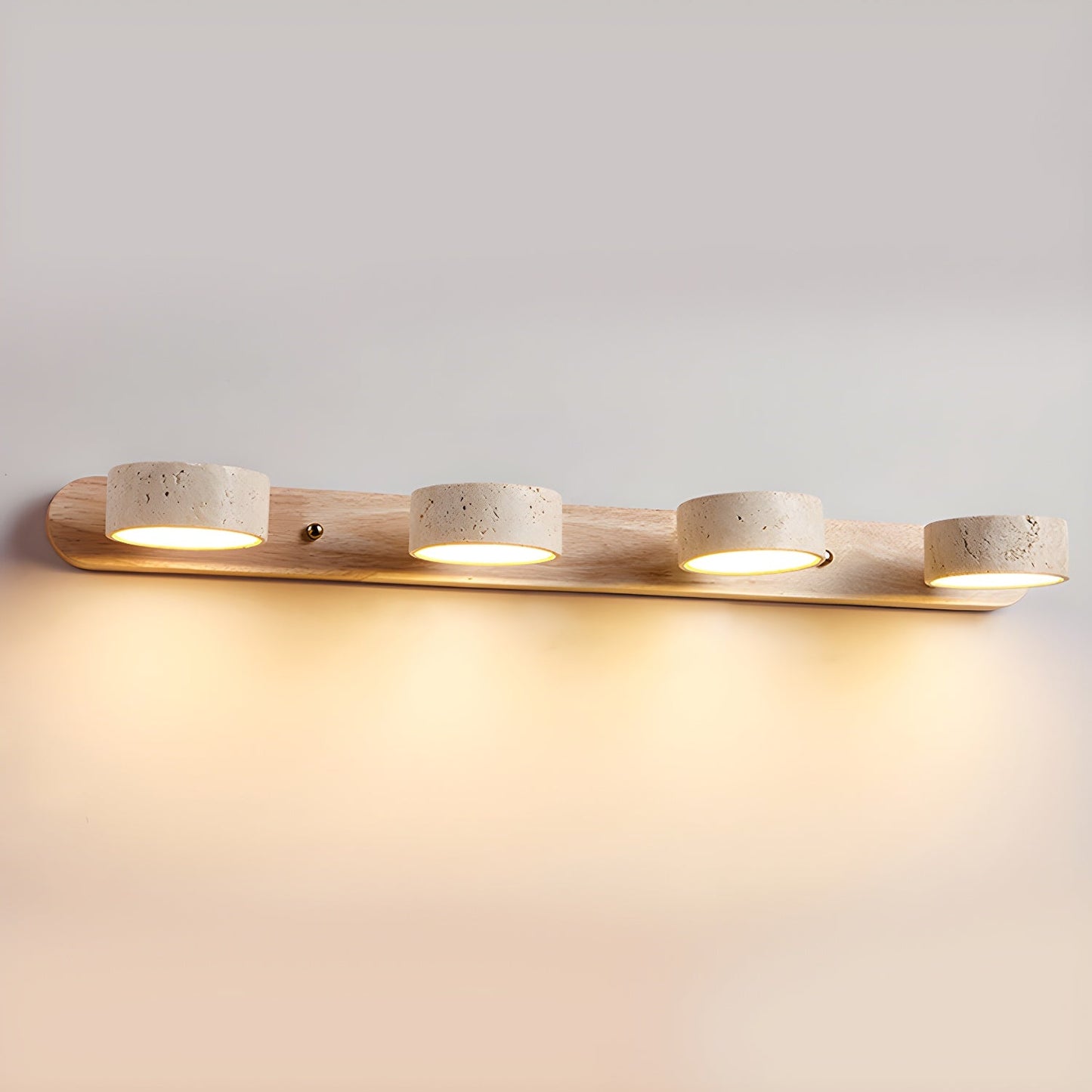 Wall Lamp Scandinavian with Travertine Stone Shades and Wood Base
