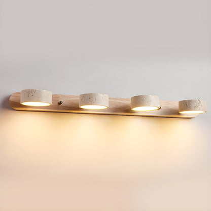 Wall Lamp Scandinavian with Travertine Stone Shades and Wood Base
