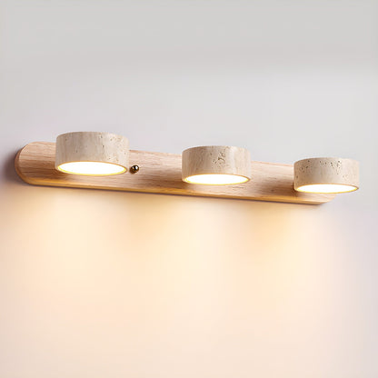 Wall Lamp Scandinavian with Travertine Stone Shades and Wood Base