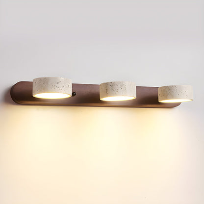 Wall Lamp Scandinavian with Travertine Stone Shades and Wood Base