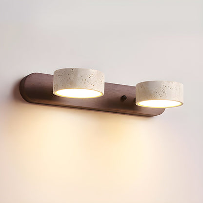 Wall Lamp Scandinavian with Travertine Stone Shades and Wood Base