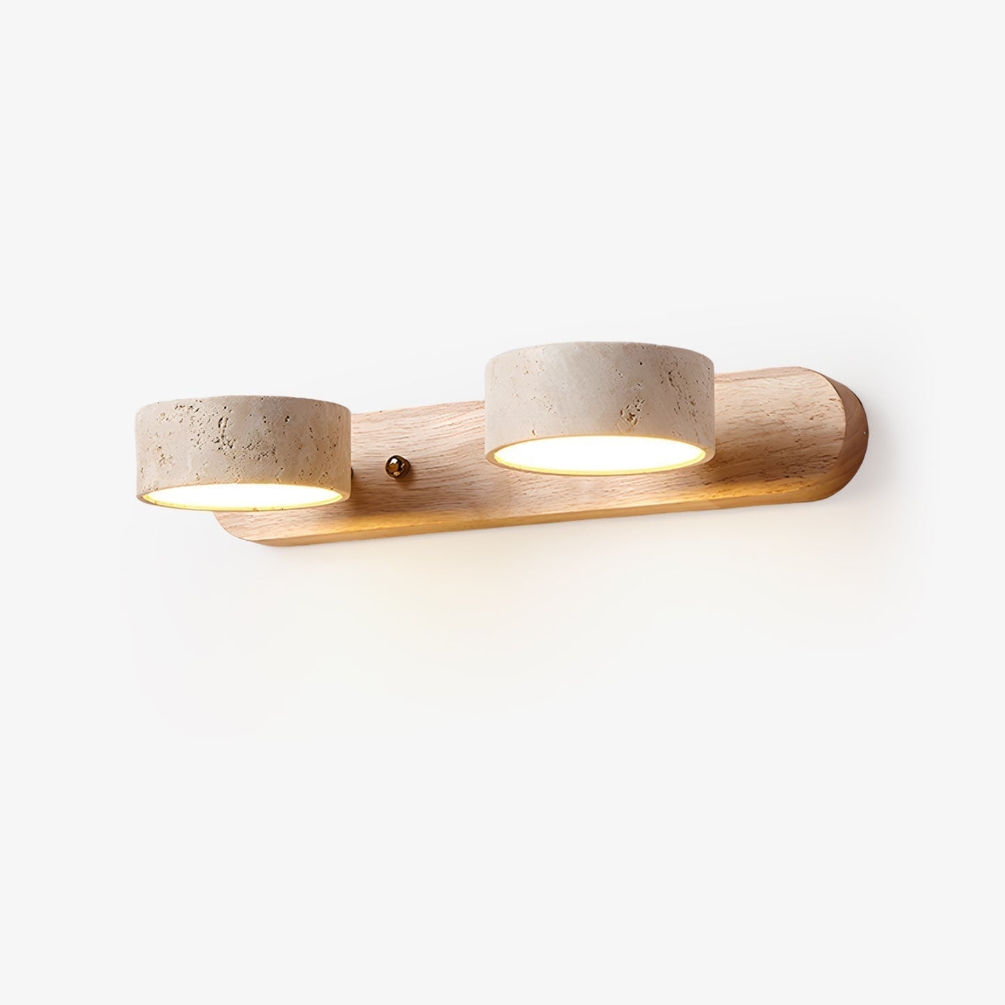 Wall Lamp Scandinavian with Travertine Stone Shades and Wood Base