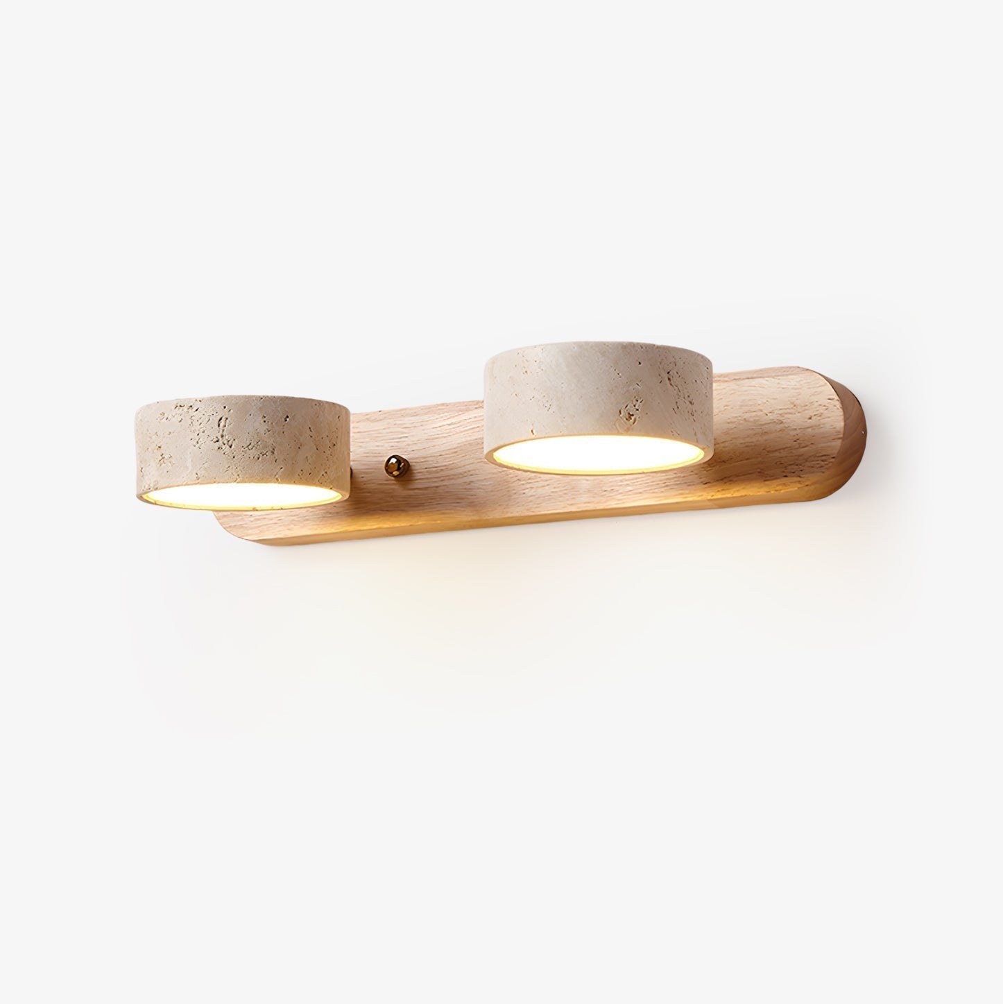 Wall Lamp Scandinavian with Travertine Stone Shades and Wood Base