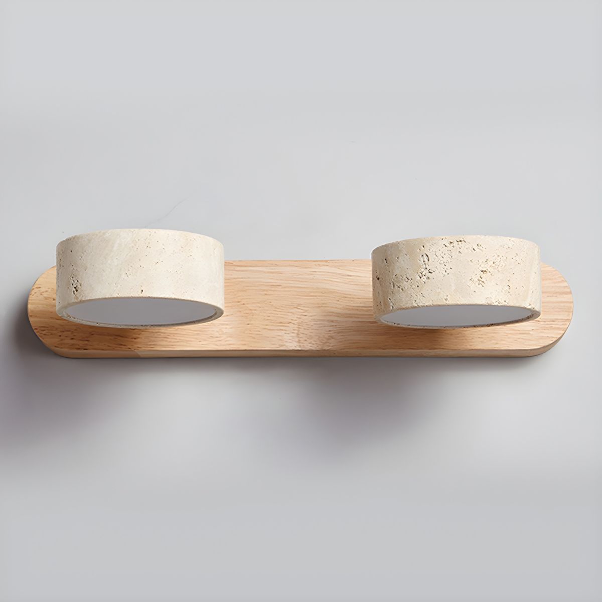 Wall Lamp Scandinavian with Travertine Stone Shades and Wood Base