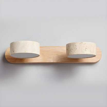 Wall Lamp Scandinavian with Travertine Stone Shades and Wood Base