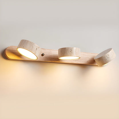Wall Lamp Scandinavian with Travertine Stone Shades and Wood Base
