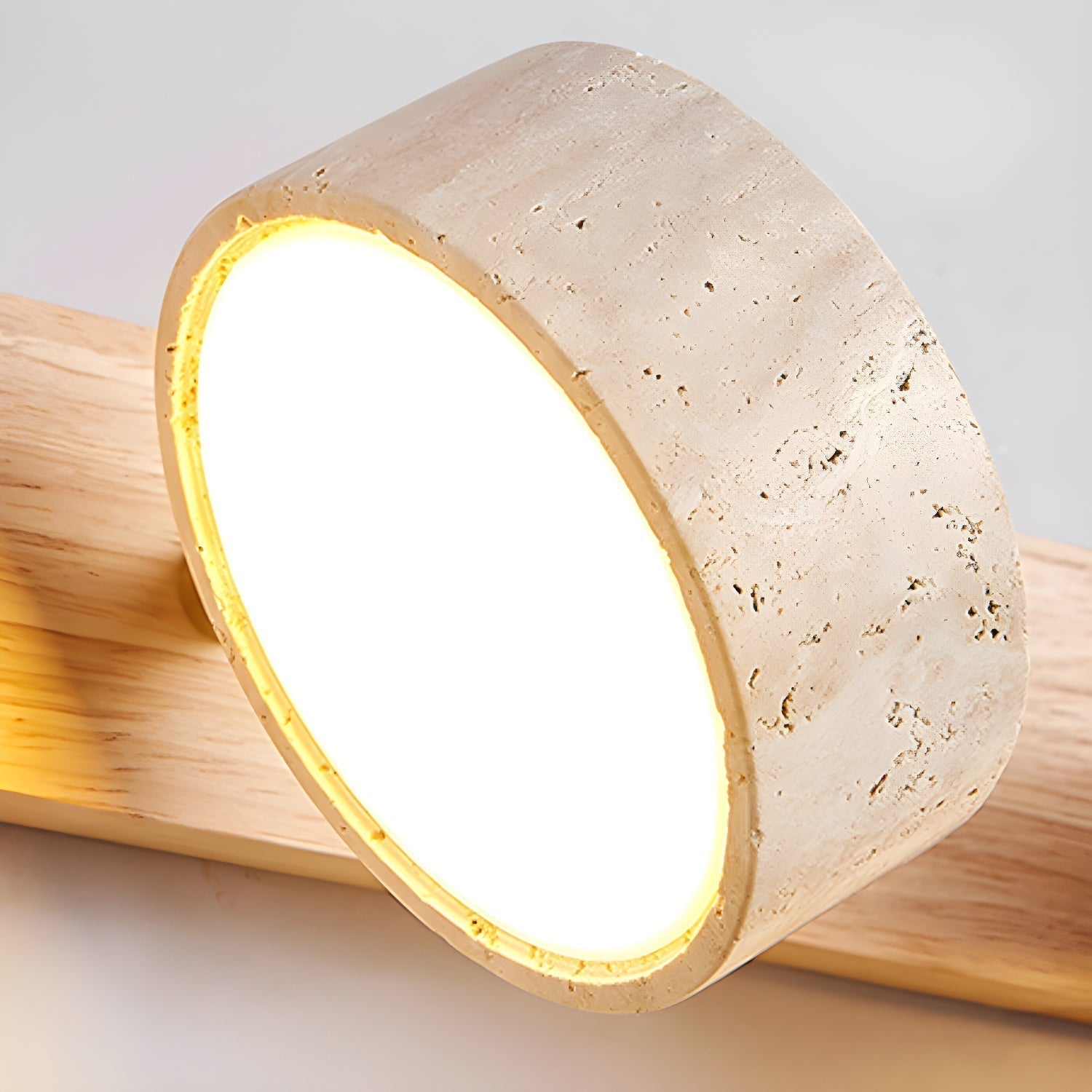 Wall Lamp Scandinavian with Travertine Stone Shades and Wood Base