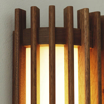 Wall Lamp Scandinavian with Wooden Slat Shade and Integrated LED