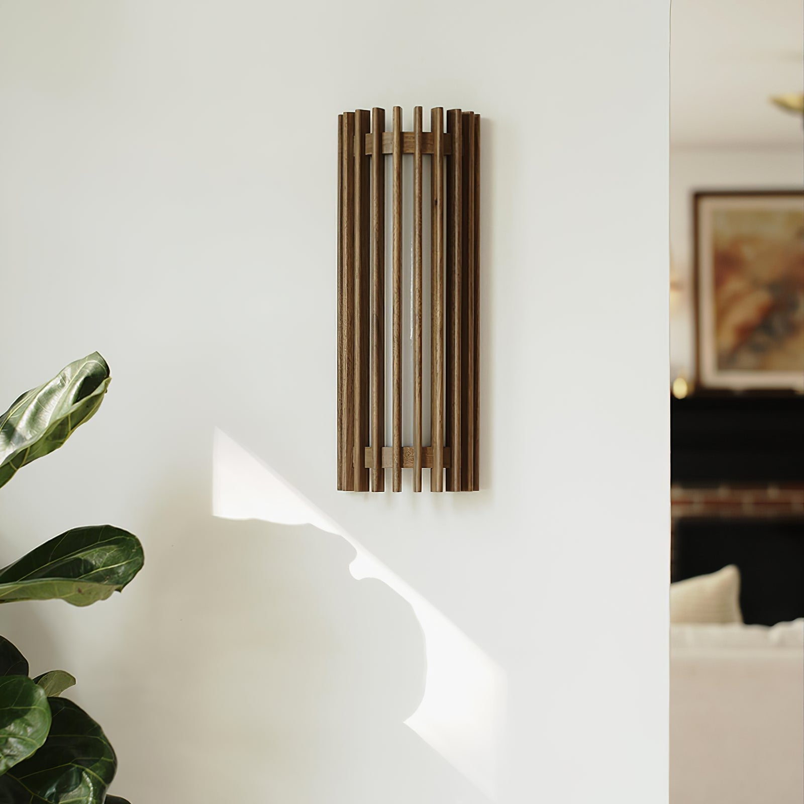 Wall Lamp Scandinavian with Wooden Slat Shade and Integrated LED