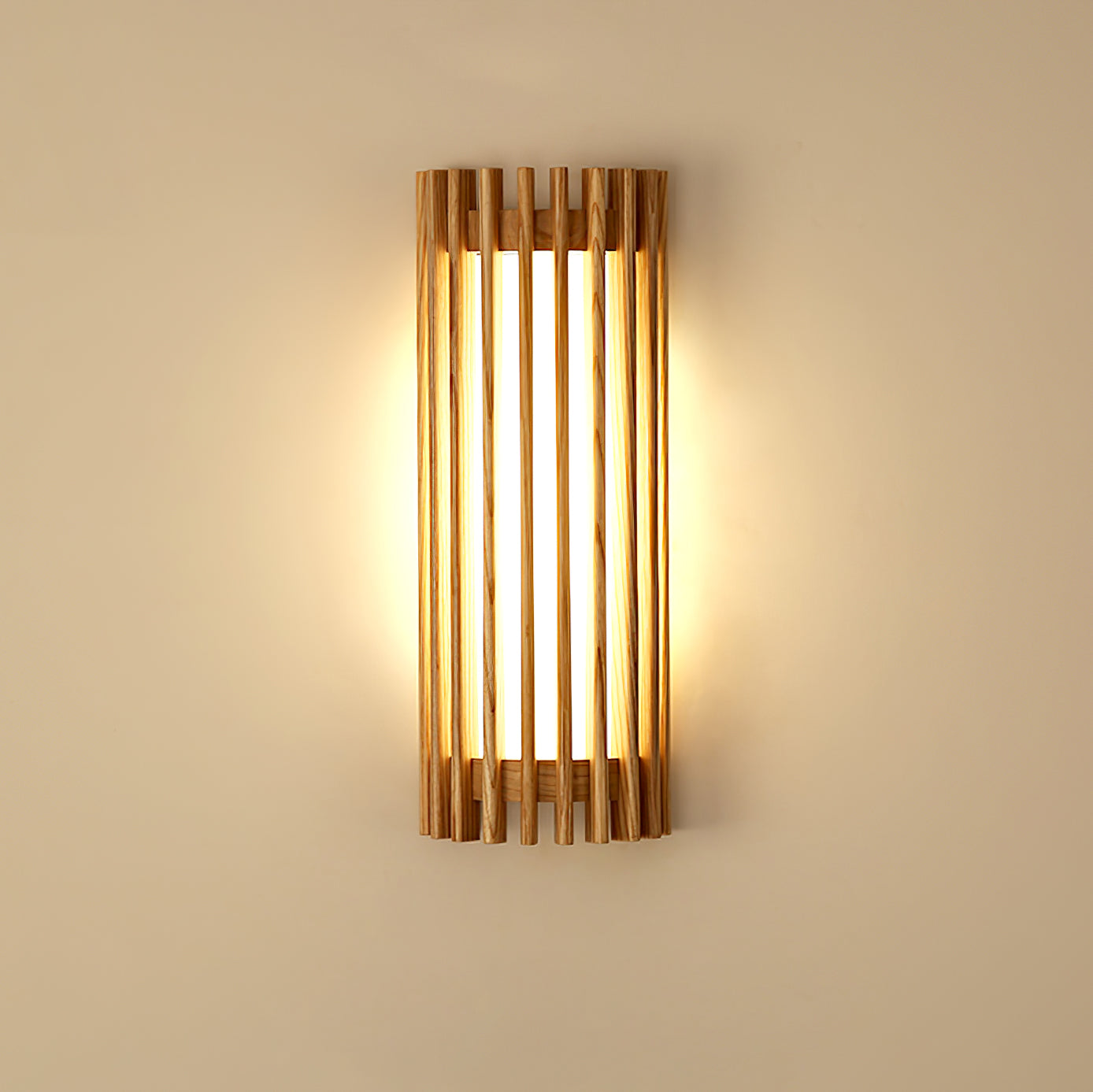 Wall Lamp Scandinavian with Wooden Slat Shade and Integrated LED